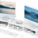 Desk Organizers and Accessories, Dual Monitor Stand Riser, Monitor Desk Shelf for Desktop Organization (White)
