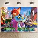 Zootopia Backdrop Birthday Decorations, Zootopia Birthday Banner Backdrop for Kids Birthday Party Supplies (5x3ft)