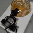 Emliviar 7 Inch Adjustable Mini Chandelier, Round Ceiling Pendant Lighting Fixture with Hammered Glass, Amber Finish, DYE287G2-MIL BK