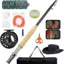 Telescopic Fly Fishing Rod and Reel Combo Kit 10FT 7/8WT Carbon Fiber Fly Rod Aluminum Reel 11-Piece Fly Fishing Set with Fly Line Backing Leader Fly Box Hat Carrying Bag