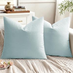 EMEMA Pack of 2 Velvet Pillow Covers Decorative Square Pillowcase Soft Solid Cushion Case for Sofa Bedroom Car 18x18 Inch Baby Blue