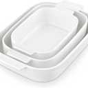 MALACASA Casserole Dishes for Oven, Ceramic Baking Dishes Set of 3, Rectangular Lasagna Pan Deep Baking Pans, Bakeware Sets with Handles Gift Set, White (13.8''/11.7''/9.4''), Series BAKE
