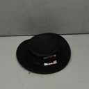 Pork-Pie-Fedora-Hat Wide Brim Felt Flat-Top-Boater Hat for Men Women(Size:M) (Black With Band)