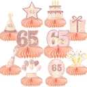 10PCS 65th Birthday Decorations Centerpieces for Table Decorations,Rose Gold Pink Happy 65th Birthday Honeycomb Table Topper Birthday Party Decoration for Women (Rose Gold & Pink, 65 Years)
