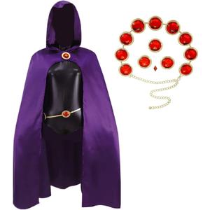 Anime Cosplay Costume for Women - Purple Cloak, Bodysuit and Waist Belt for Halloween Dress Up & Themed Parties (X-Small)