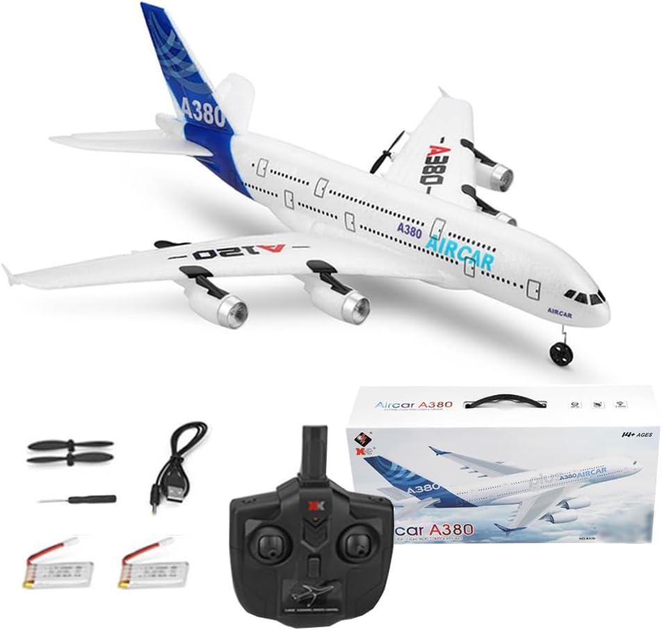 RC Plane A120-Aircar A380 RC Airplane 3CH RC Planes for Adults EPP Foam Fixed Wing RC Airliner 2.4G Remote Control Airplane with 2 Batteries (Regular Version)