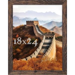Picrit 18x24 Rustic Brown Poster Frame, Wooden Photo Frame, Shatterproof Cover for Wall Mount, Horizontal & Vertical Hanging Display, Gallery Wall Home Decor, 1 Pack