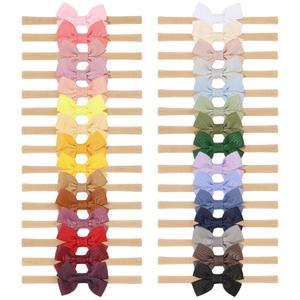doboi 30PCS Baby Girls Headbands Hair Bows Nylon Grosgrain Ribbon Hairbands Solid Color Handmade Hair Accessories for Newborn Infant Toddlers Little Girl and Kids (Bow Headbands for Baby Girls)