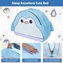 Portable Toddler Bed Folding Toddlers Floor Beds for Kids Foldable Soft Foam Travel Bed for Baby, Washable Cover Toddler Cot with Safety Rail for Travel, Home/Travel Sleep (Penguin)
