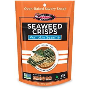 Seapoint Farms Seaweed Crisps, Pumpkin Sesame, Vegan, Gluten-Free, Kosher, and Non-GMO, Healthy Snack, 1.2 oz. Bag, (Pack of 12), EXP 11/25/2025