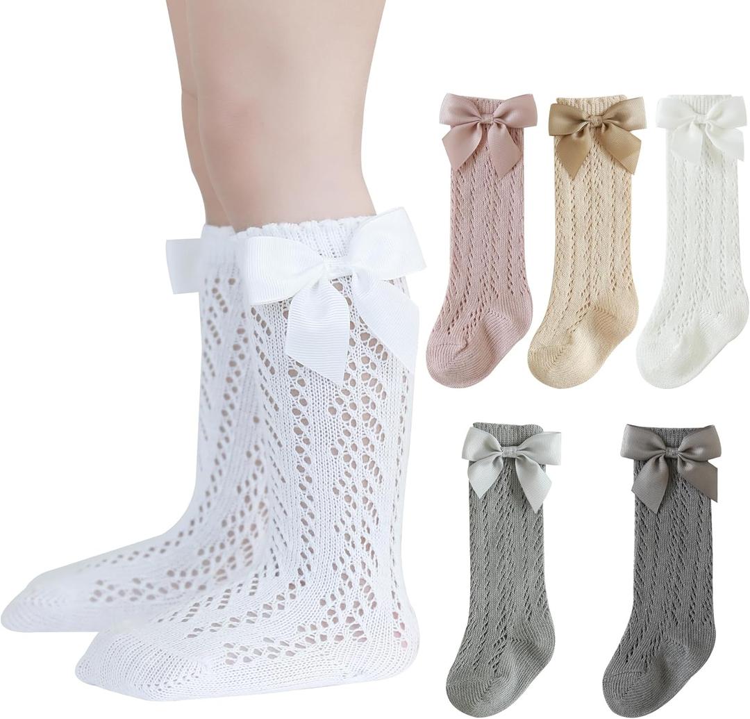 Baby Girls Knee High Socks Pack Bow Long Stockings Infants Toddlers Ruffled Socks School Uniform Leggings Stockings (XS)