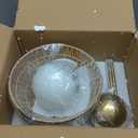 Rattan Pendant Light, 11.8" Hand Woven Boho Pendant Light Fixture with Milk Glass Globe, Gold Kitchen Pendant Lighting Over Island Adjustable Chandelier for Dining Room Hallway Foyer