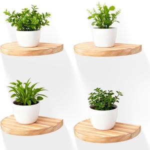 Small Wood Floating Shelves (4-Pack, 6-inch Diameter) - Round Sturdy Invisible Wall Mount Display for Small Plants,Toys,Bathroom,Living Room Storage & Modern Rustic Dcor (Carbonized Brown)