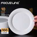 FOCUSLINE 10 Inch White Plastic Plates,100 Count Disposable Heavy Duty Dinner Plates, Premium Hard Plastic for Weddings, Parties and Events