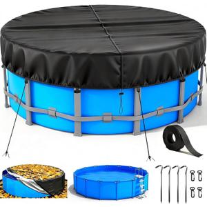 10Ft Pool Cover for Frame Above Ground Pools, Round Pool Covers for Inflatable Swimming Pool, Tear-Resistant PE Fabric, 60mph Wind-Resistant Cap Fit, Dust proof Waterproof UV Protection, Black