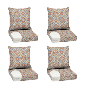 Arden Outdoor Foam Deep Seat Cushion Set (4-Pack), 24x24, Premium High-Density Foam, Never Flattens, Weather-Proof for Patio Chair Sofa Couch, Global Vintage Medallion