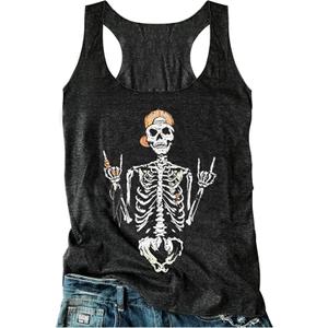 Womens Mandala Vintage Graphic Racerback Tank Tops Summer Casual Loose O-Neck Tanks Vest Vacation Classic-Fit Shirt Cami (XX-Large, Halloween-Skull-Grey)