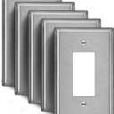 [5 Pack] BESTTEN Oversized Decorator Metal Wall Plate with Plastic Film, Oversize Decor Receptacle Outlet Cover, Corrosion-Resistant Stainless Steel Switch Cover, Brushed Finish, Silver