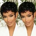 Pixie Cut Wig Human Hair Black Short Curly Wave Human Hair Wig Layered Natural Looking Short Style for Black Women None Lace Front Throw On and Go Wigs