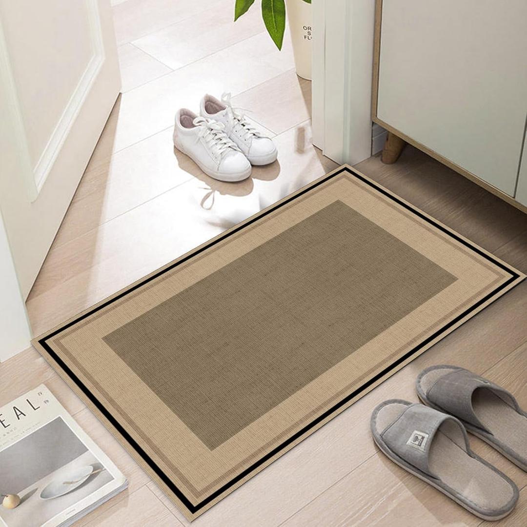 Ultra Thin Door Mat Indoor Entrance, 1/10 in Thin Door Mats for Inside Entry, Non-Slip Rubber Backing Washable Doormat, Fade Resistant, Absorbent, Low Profile Dirt Trapper, 30"X17",Brown (1'5" x 2'6" (Rectangular), Desert Mirage)