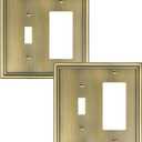 2-Pack Combo Toggle/Decorator Light Switch Cover Plate, Antique Brass Decorative Electrical Outlet Covers, Durable Solid Zinc Alloy Wall Switch Plates and Outlet Covers