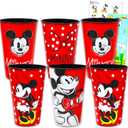 Mickey and Minnie Reusable Tumbler Cup Pack - Disney Party Favor 6 Piece Bundle with 24 Oz Cups Plus Stickers, More | Bulk Mickey and Minnie Mouse Water Tumblers