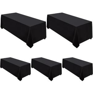 Surmente 5 Pack Black Tablecloth 90 x 132-inch Rectangular Polyester Table Cloth for Weddings, Banquets, or Restaurants