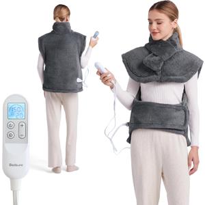 Bedsure Heating Pad for Back with Abdomen Belt - Valentine Birthday Gifts for Seniors Women Mom Men, Electric Heated Pad for Neck and Shoulders, Fast Heating Large 24"x34", Grey