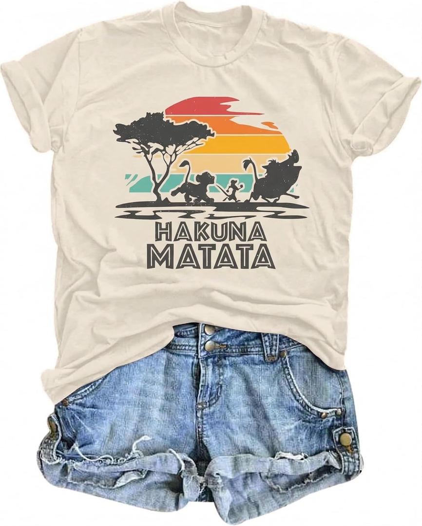 T&Twenties Hakuna Matata Shirt for Women, Letter Printed Tee Tops Funny Inspirational Casual Graphic Tops, S