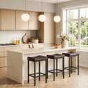HOOBRO Bar Chairs, Set of 3 Counter Height Saddle Stools with Curved Surface, 24.8 Inches, 2.4" Thick Upholstery, for Kitchen and Dining Room, Brown and Black BC10BYP301, 24.8" H x 16.5" W x 11.8" D