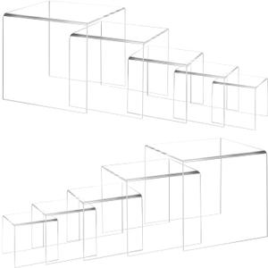 10 Pcs Acrylic Display Risers, 2 Sets Square Acrylic Risers Display Stands, 0.12" Thick Tall Risers for Displays, Clear Acrylic Riser for Candy Cupcake Dessert Jewelry Showcase Action Display (3"X4"X5"X6"X7")