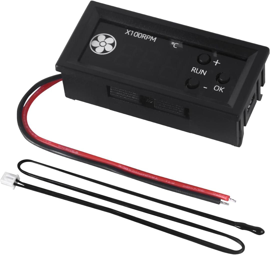4-Wire PWM Fan Temperature Controller (12V 3A) Fan Speed Controller with 1 Black Terminal Wire, Digital Display  Temperature Controlled Governor, Dual-Display Fan Governor