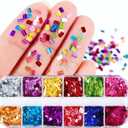2 x Laser Square Glitter Nail Art Sequins, Holographic 3D 12 Colors Glitter Flakes Design, Rectangle Shape Nail Shiny Supplies for Women Girls Manicure Powder Charms Decorations, DIY Resin Nail Art Tips