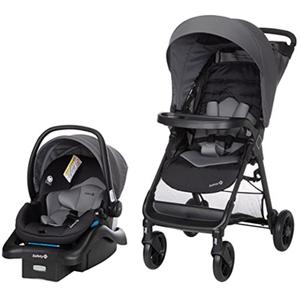 Safety 1st Smooth Ride Travel System Stroller and OnBoard FLX Infant Car Seat, Newborn to Toddler Baby Combo, Easy-Install, Large Canopy, Ample Storage, Foldable, Rear-Facing 4-30 lbs, Monument, No Manufacturing Date