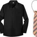 Boys Black Dress Shirt with Pocket Long Sleeve Button Down Kid Uniform Shirt with Tie Size 16