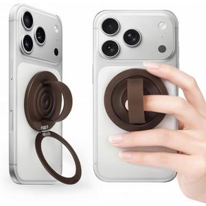 Upgraded Magnetic Phone Grip&Phone Stand, Liquid Silicone Soft and Portable Phone Ring, Removable Finger Loop Ring Grip Holder for iPhone, Strong Magnetic , Compatible with MagSafe Phone Case Brown