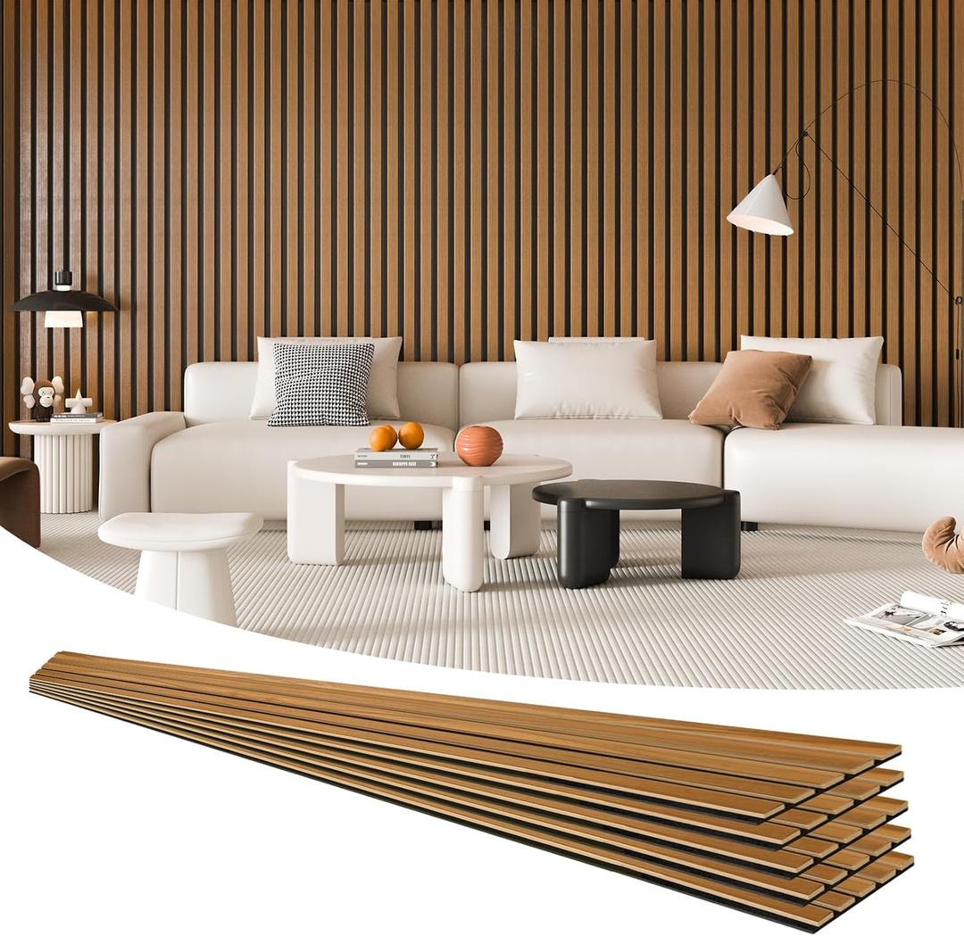 Art3d 4 Pieces 94.5" x 7.9" Acoustic Slat Wood Wall and Ceiling Panels,Fluted Modern Sound Absorbing Panels, Teak