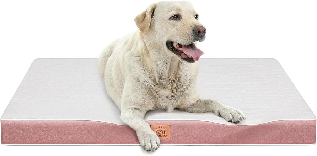 Orthopedic Dog Bed for Medium Dogs, Waterproof Deluxe Plush Dog Crate Bed with Removable Washable Cover & Anti-Slip Bottom, Egg Crate Foam Pet Bed Mat, 30 x 20 Inches, Pink
