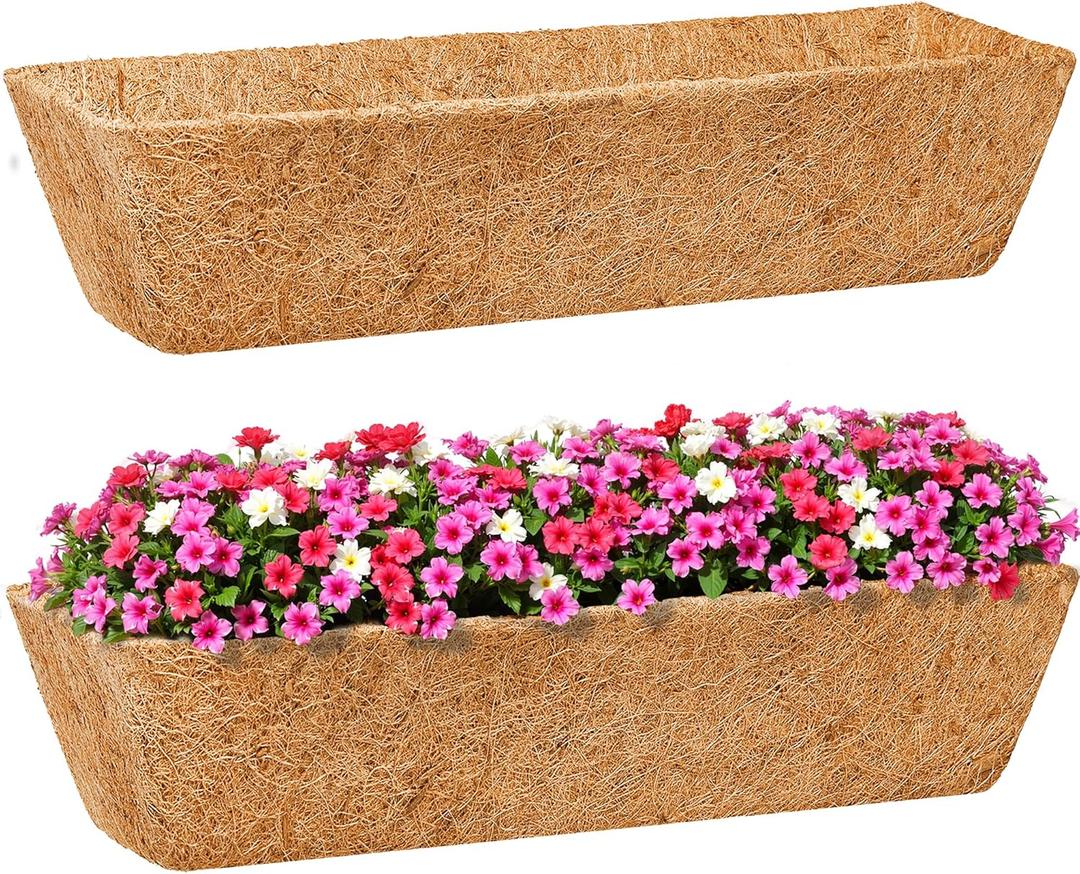 2 Pack 24 Inch Coco Liners for Planters - Coconut Liners for Planters Window Box Liners Coconut Fiber Planter Liner for Flowers Durable Natural Coconut Planter Liners for Outdoor Decor