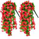 ZFProcess 2PCS Artificial Hanging Flowers, Fake Hanging Plants Violet Vines UV Resistant for Wall Home Room Garden Wedding Indoor Outdoor Spring Summer Decoration, Red