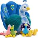 MorisMos Plush Peacock Stuffed Animal with 3 Baby Bird Plush Toys,18''Mommy Peacock Toys for Girl Boy Kid,Realistic Bird Stuffed Animals Gift for Birthday Decor Baby Shower Christmas,CE/CPC Certified