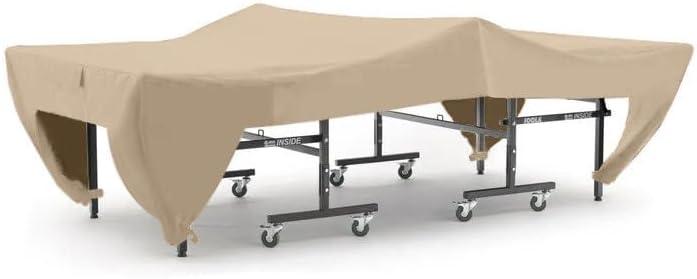 Covermates Ping Pong Table Cover Water-Resistant All-Weather, Heavy-Duty Vinyl with Soft Lining, Elastic Hem and Buckle Straps, Indoor Outdoor Table Tennis Cover, 110W x 60D x 30H, Classic Tan