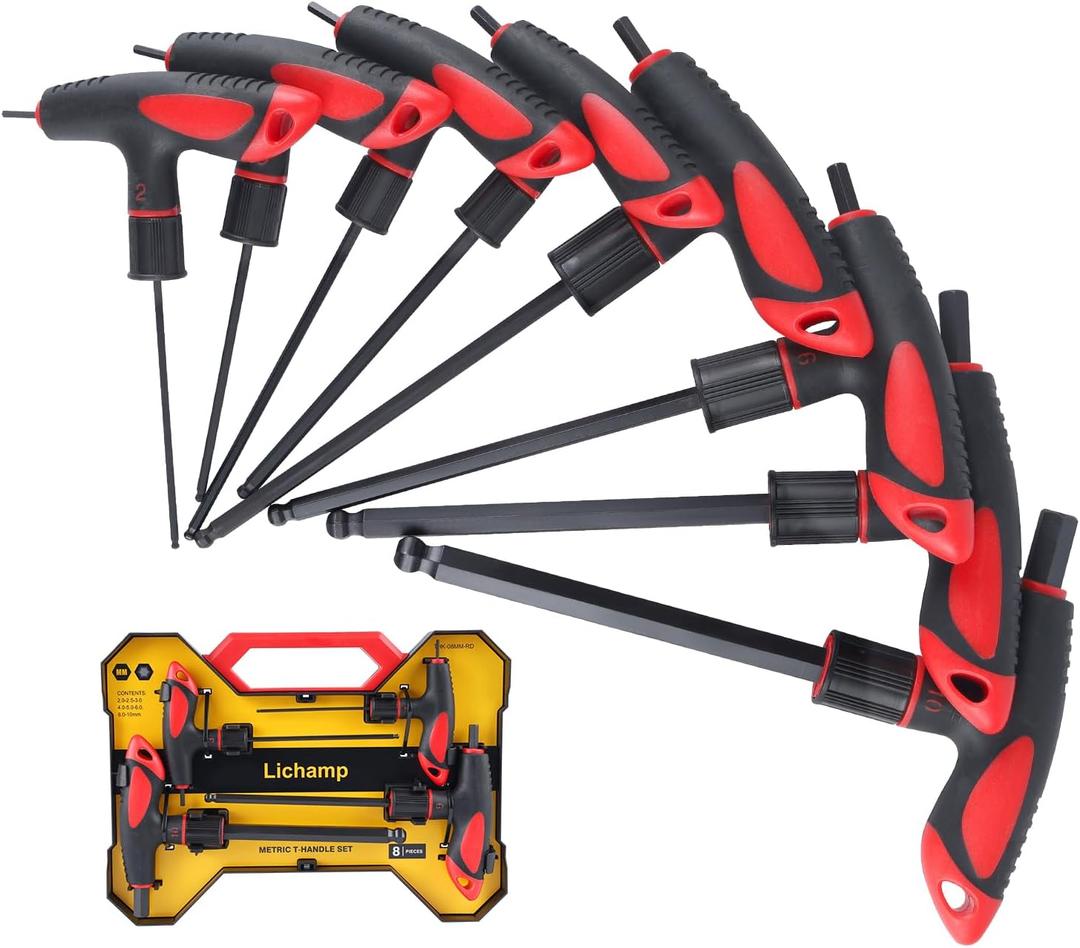 Lichamp 8 Pieces Metric T Handle Allen Wrench Set, 2-10 mm, Ball Head, Standard Long Tee Handle Allen Hex Key Set, Heavy Duty Excellent