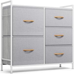 ROMOON Dresser for Bedroom, Storage and Organizers for Closet with 5 Drawers, Small Fabric Dresser and Chests of Drawers for Kids Bedroom, Nursery, Living Room, Hallway (Grey)