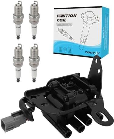 TAUTOY 1 PC UF593 Ignition Coil Pack & 4 PCS Iridium Spark Plugs For Kia Soul 2.0L L4 2010-2011,For Hyundai Elantra 2.0L 2007-2012,Replace # ZFR5FGP 27301-23900 7098