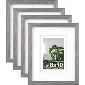 Egofine 8x10 Picture Frames Set of 4, Made of Solid Wood Covered by Plexiglass 4x6 and 5x7 with Mat or 8x10 without Mat, for Table Top Display and Wall Mounting Photo Frame Light Grey