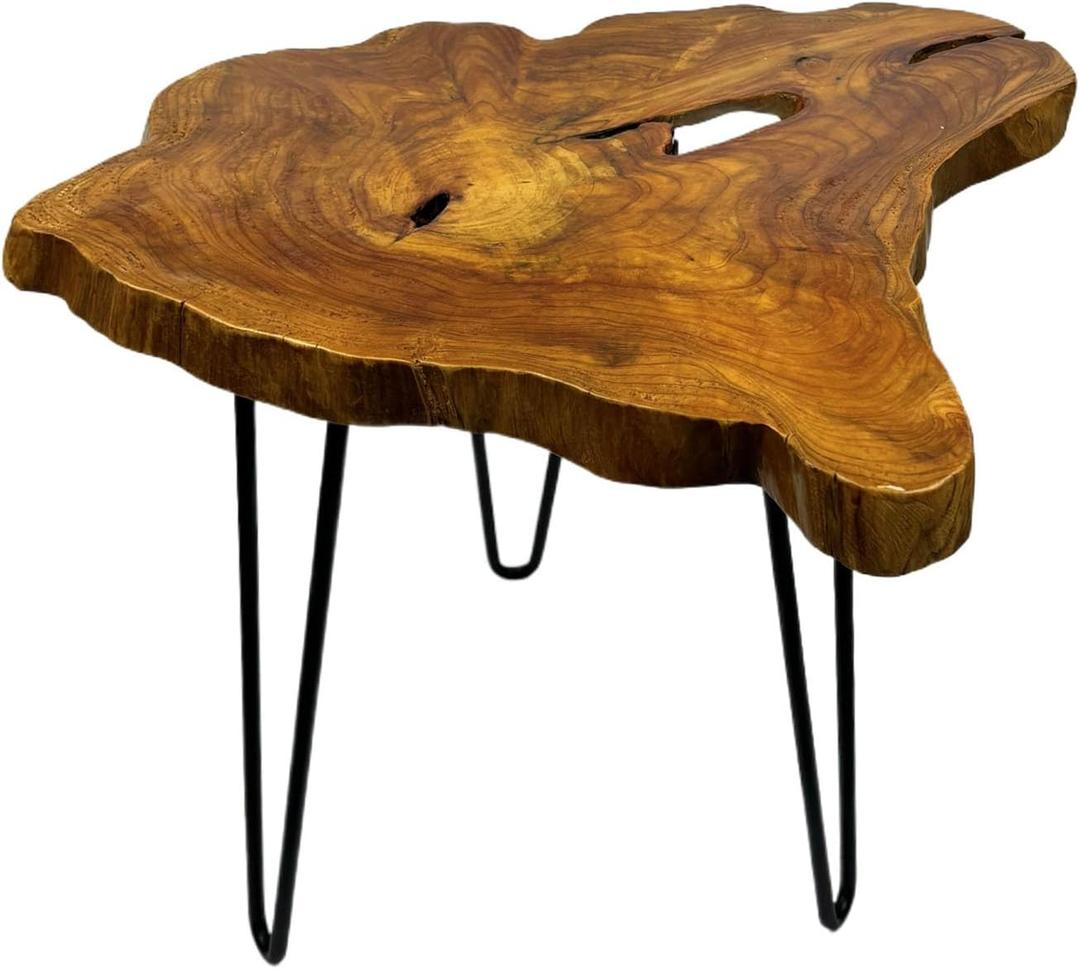 Live Edge Side Table, Natural Edge Wood End Table About 16" W x 14" D x 17" H Unique Natural Wood Table for Living Room, Bedroom, Decor (Medium)