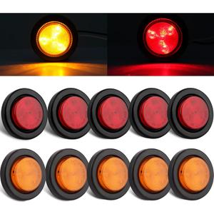 10Pcs 2 Inch Round LED Side Marker Clearance Lights for Trailers, 5 Amber and 5 Red Sealed 2 Round LED Trailer Marker Lights 4 LEDs w/Rubber Grommet Flush Mount 2 Wire Pigtails Truck RV Waterproof