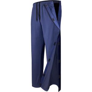 Unisex Tear Away Pants 2 Side Snaps Post Surgery Breakaway Pant Full Open Down Cotton Rip Off Pants for Hip Replacement (Large, Navy)