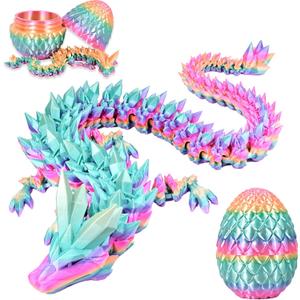 3D Printed Dragon Eggs with Dragon Inside, Rainbow Articulated 3D Dragon Toys with 3D Dragon Eggs, Crystal Dragon, Rainbow (12inch, Rainbow Color Change)